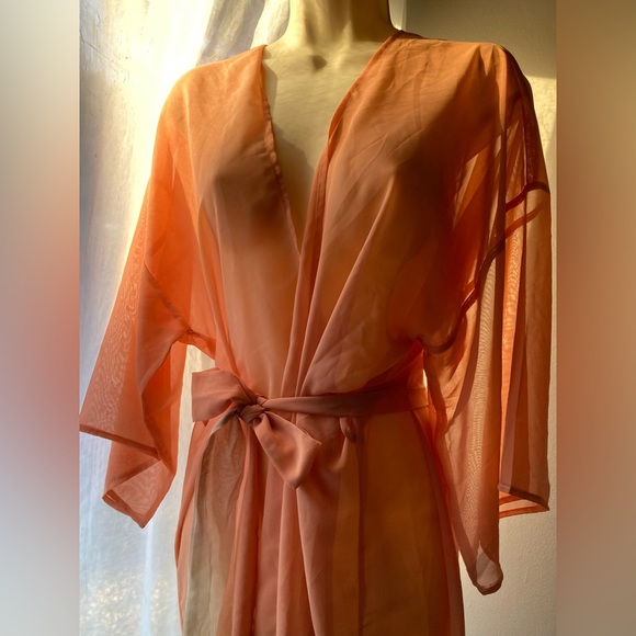 Sonoma Kohl’s Ombré Sheer Orange Belted Kimono, Recycled Polyester Blend! - Picture 2 of 11